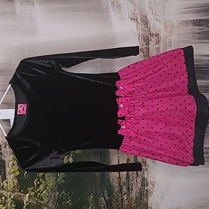 What A Doll Girls 10 12 black velvet bright magenta polka dot fancy party dress